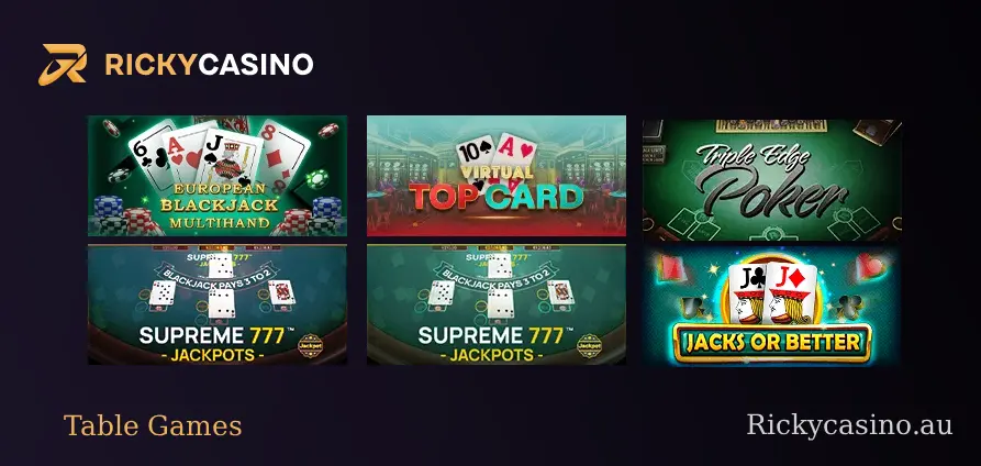 Table Games at Rickycasino
